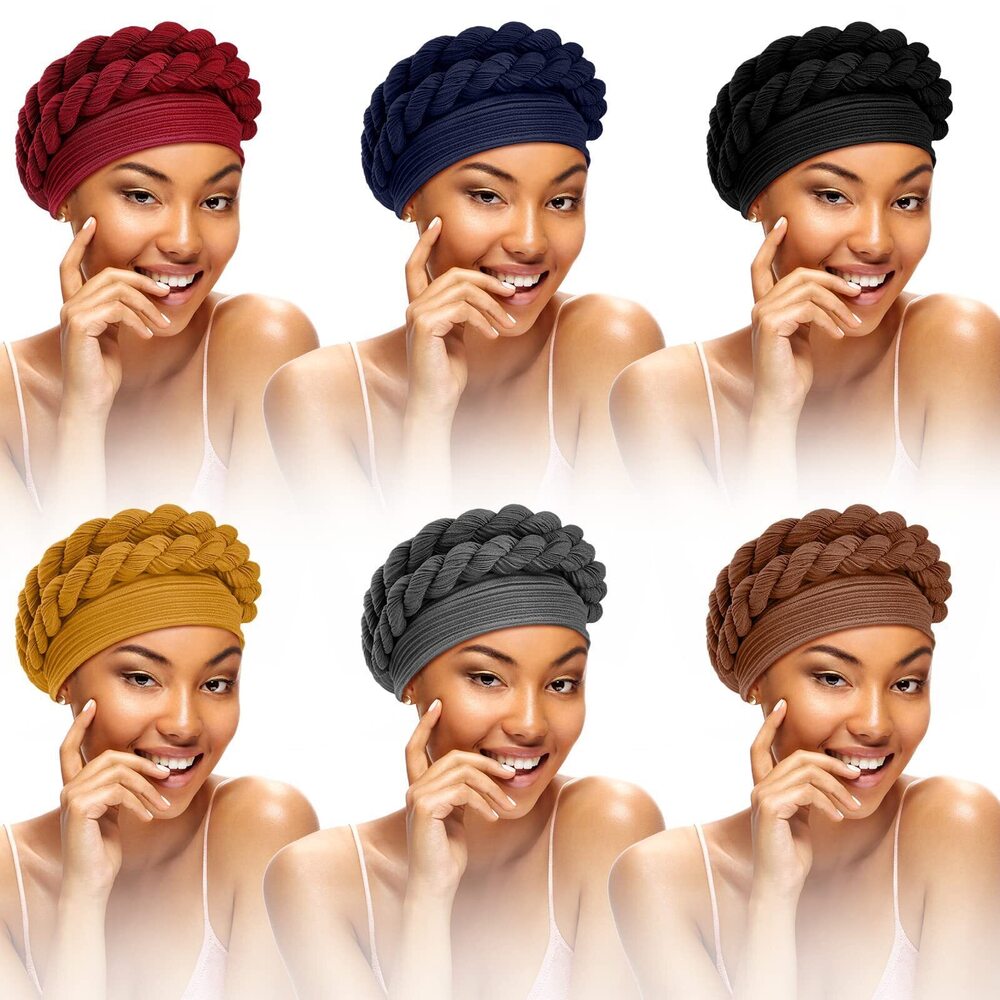 8863 6 Pcs African Head Wraps for Black Braid African Turban Cap Twisted